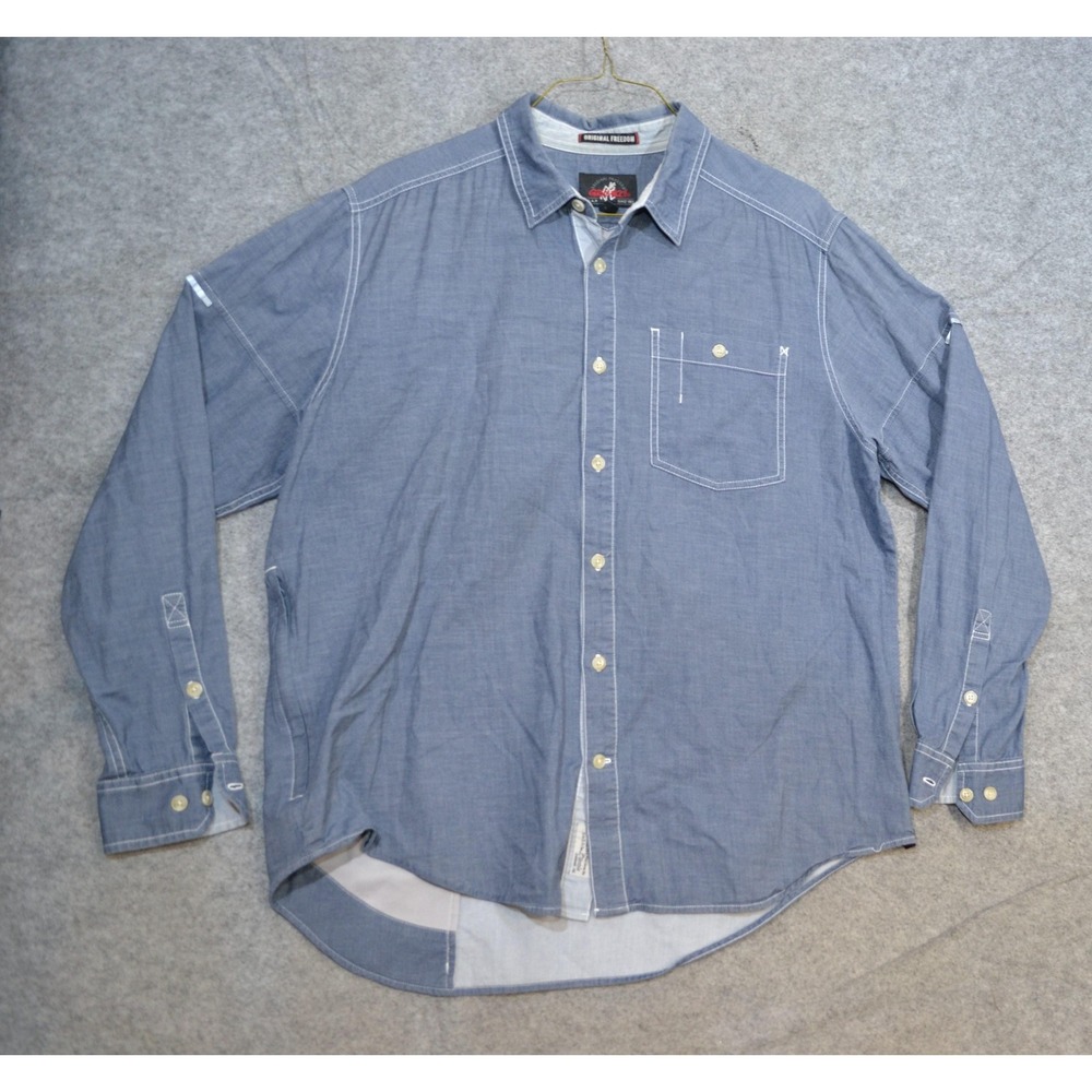 Gramicci Shirt Mens XL Blue Chambray Button Long Sleeve Casual Original Freedom